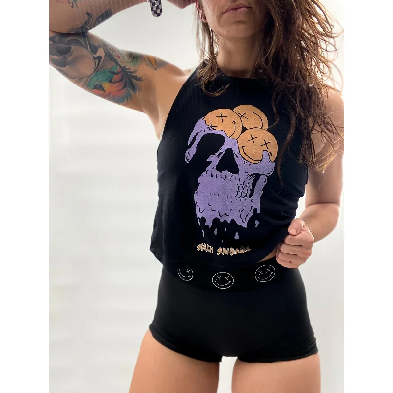 Salty Savage Ladies “Happy Thoughts” Flowy Crop Tank cold shoulder tank