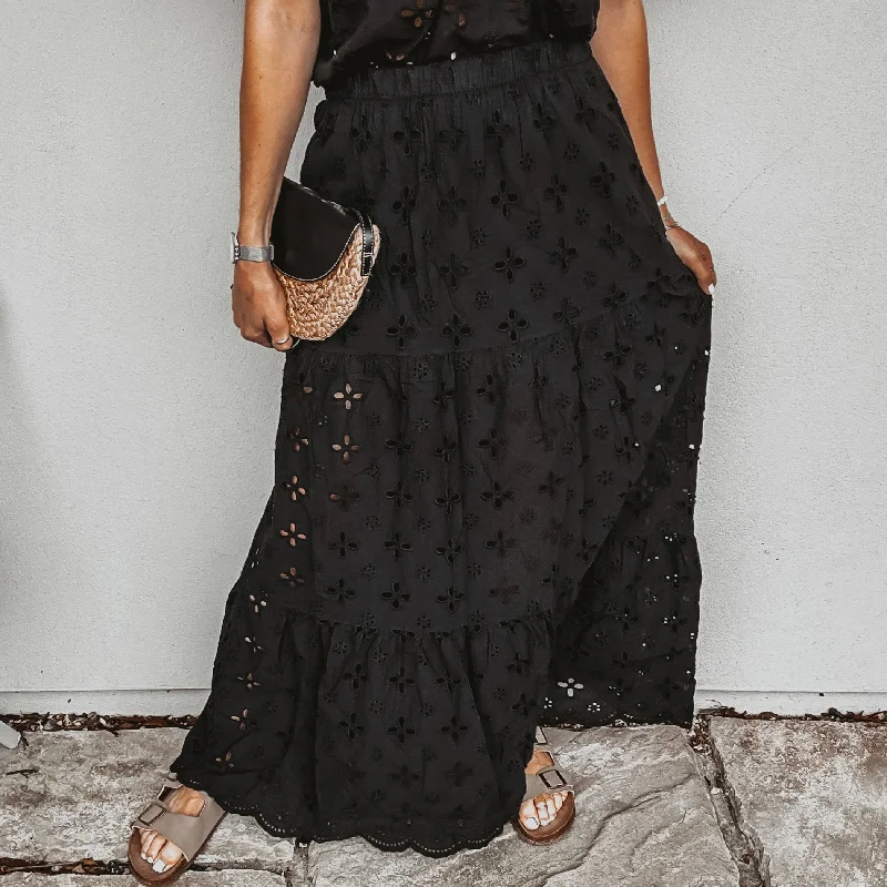 Phoenix broderie anglais BLACK maxi skirt *NEW* asymmetrical skirt cut