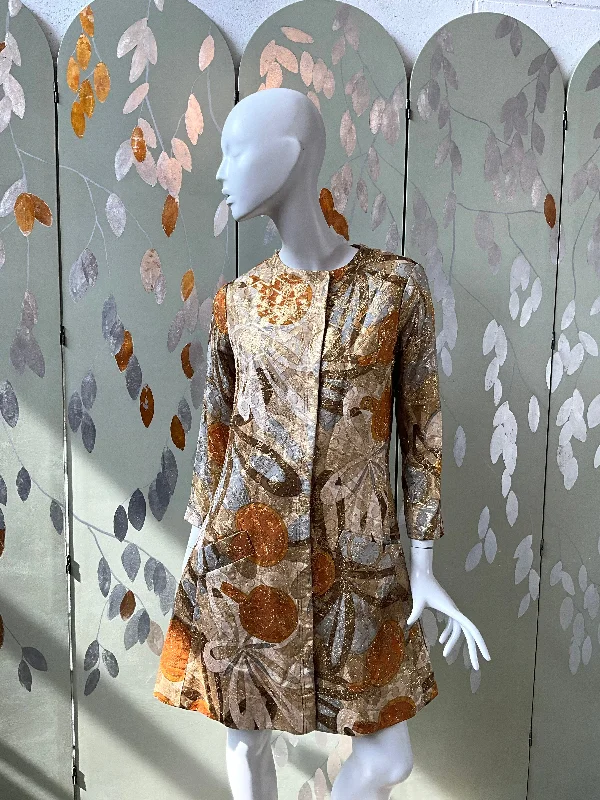 Vintage 1970s Bill Blass Metallic Gold Abstract Coat Jacket, Medium Notch Collar Jacket Peter Pan Collar Jacket Cowl Neck Jacket