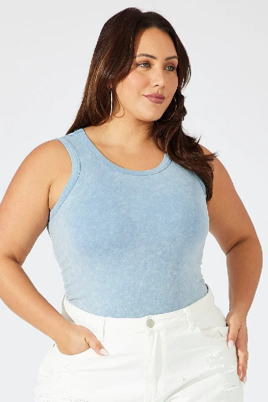 Blue Tank Top Seamless Washed playful tank top