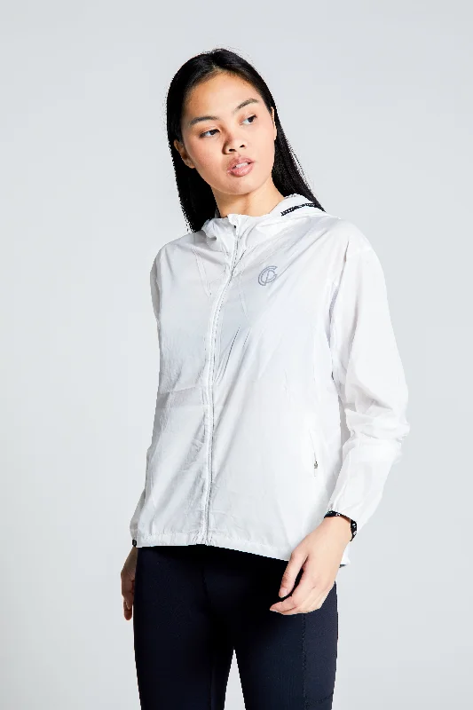 Womens- Lightweight Running Jacket - White Hooded Jacket Caped Jacket Shawl Collar Jacket