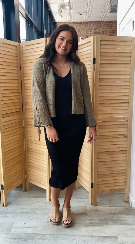 Maci Braided Cardigan | Dusty Olive Casual Formal Business