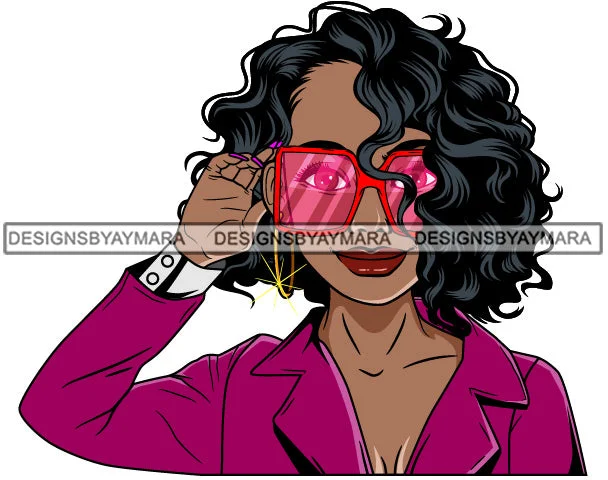Afro Lola Woman Fashion Pink Sunglasses Shades Medium Hair Purple Jacket  SVG Cutting Vector Files Artwork for Cricut Silhouette And More Faux Fur Jacket Real Fur Jacket Shearling Jacket