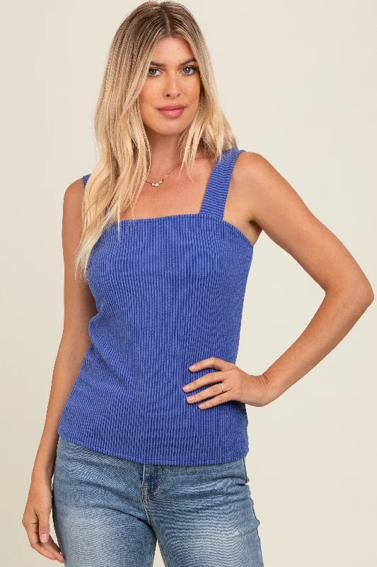 Royal Blue Ribbed Square Neck Tank Top gym tank top