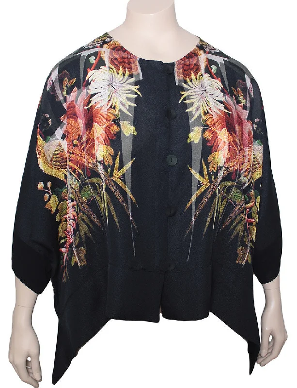 Dressori Silk Print Crop Jacket One-Shoulder Jacket Off-the-Shoulder Jacket Asymmetrical Jacket