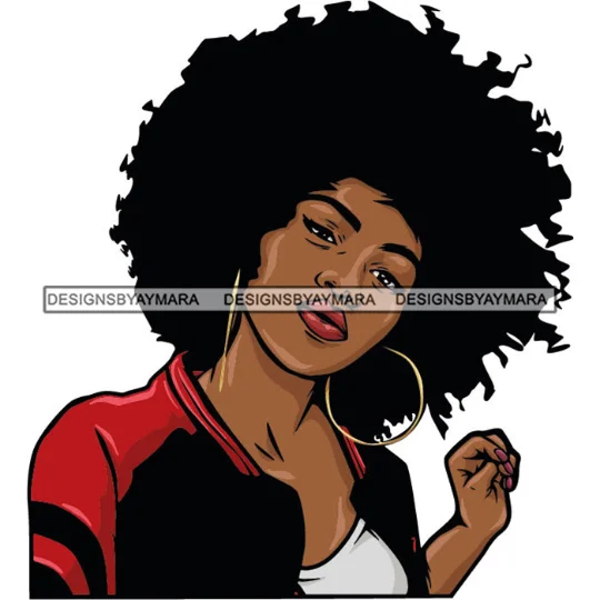Black Afro Woman Red And Black Jacket Big Afro Hair Lips SVG Cutting Vector Files Artwork for Cricut Silhouette And More Corduroy Jacket Velvet Jacket Brocade Jacket