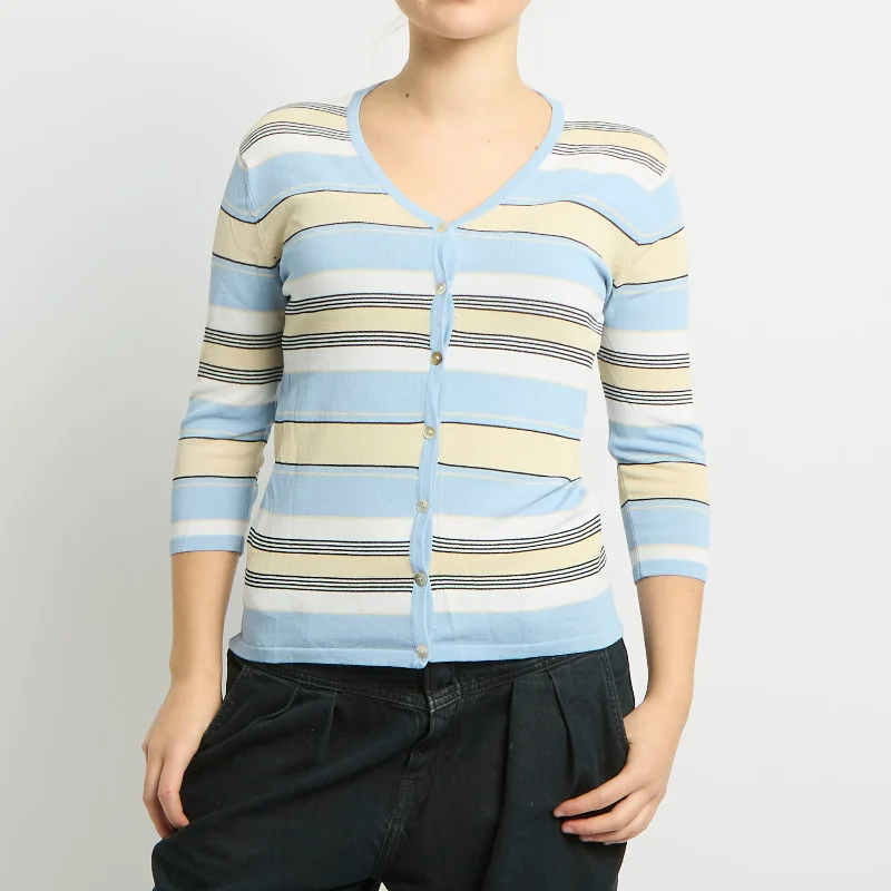 Knit Stripe Cardigan - UK 8 Velvet Chenille Corduroy
