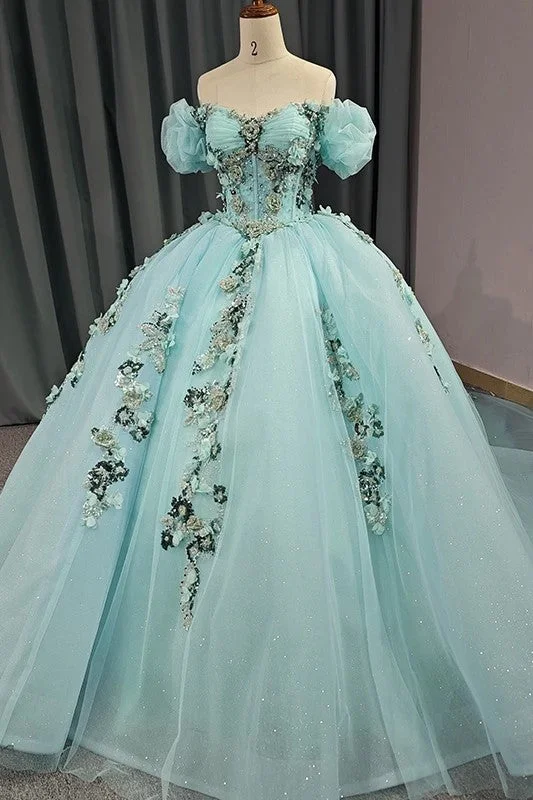 Stylish Cap Sleeve Sweetheart Evening Party Dress Quinceanera Dresses with 3D Appliques Boat Neckline Classic