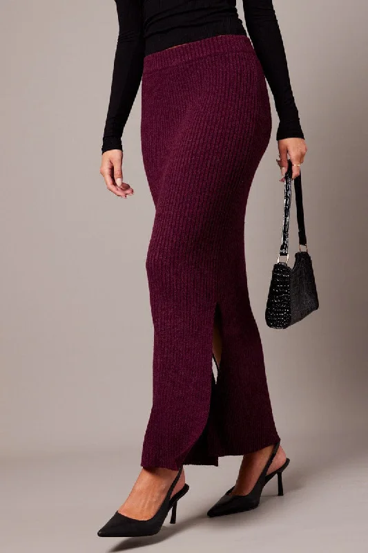 Red Knit Skirt High Rise Midi a-line skirt cut