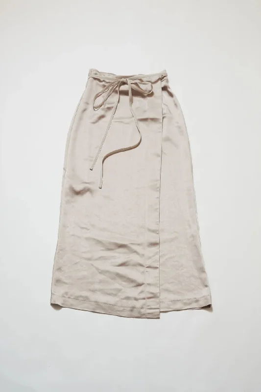 Satin Wrap Skirt (Gray) silk skirt lustrous