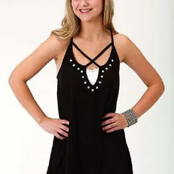 Roper Women's Black Cross Front Strap Spaghetti Strap Tank Top w. Studs ivory tank top Roper Women's Black Cross Front Strap Spaghetti Strap Tank Top w. Studs ivory tank top