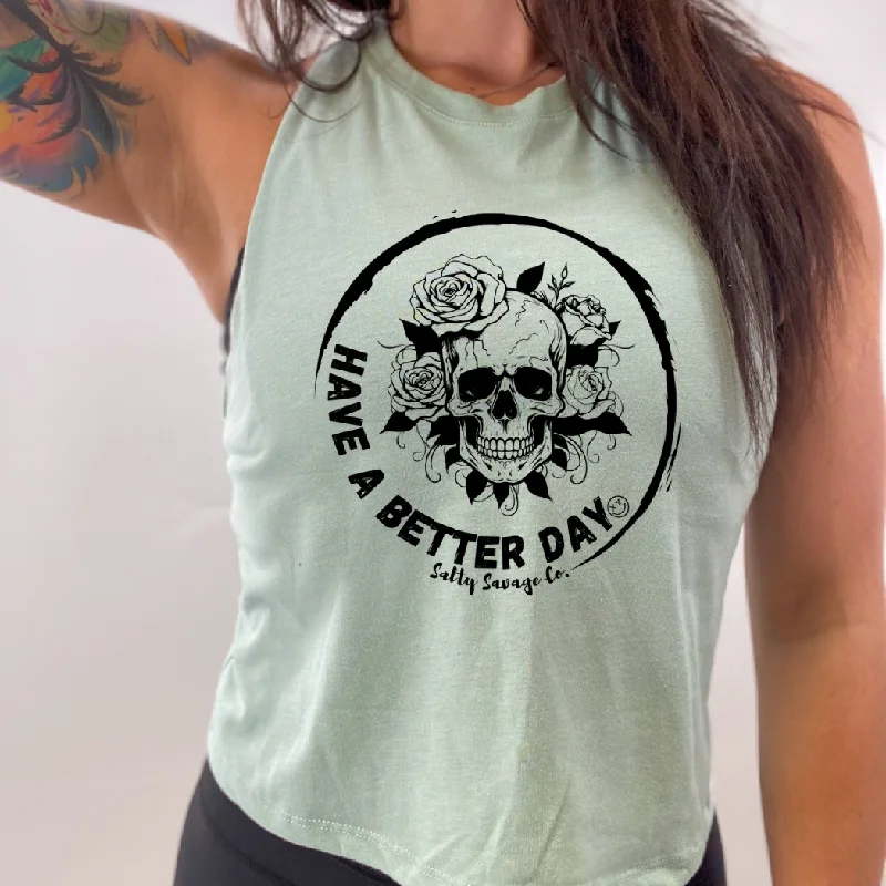 Ladies "HAVE A BETTER DAY" Flowy Crop Tank graphic tank top