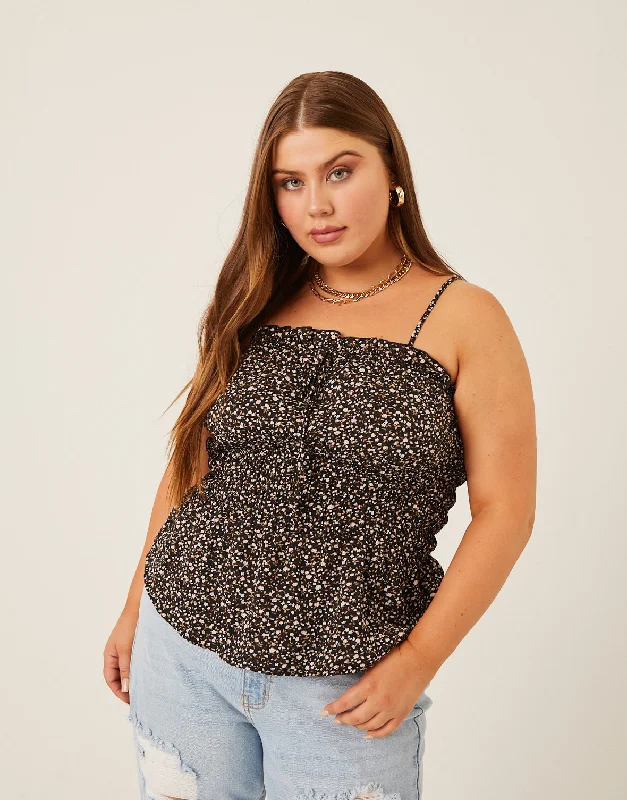 Plus Size Flowy Floral Smocked Tank trendy tank top