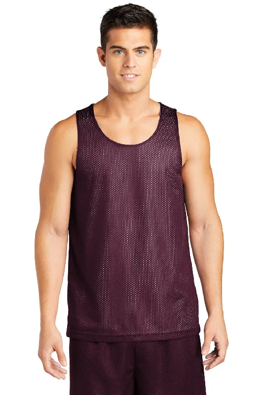 Sport-Tek Mens Reversible Mesh Moisture Wicking Tank Top - Maroon - Closeout stylish tank top