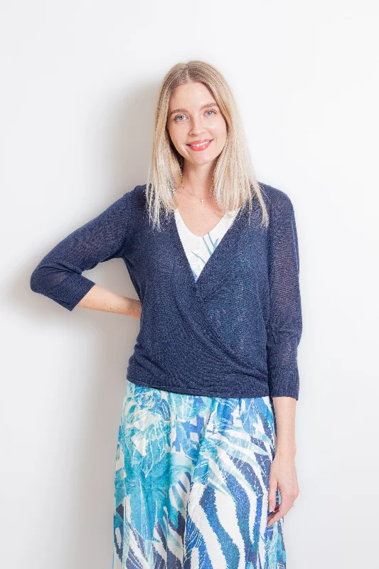 Navy Blue Cardigan Chenille Blend Fleece Blend Nylon Blend