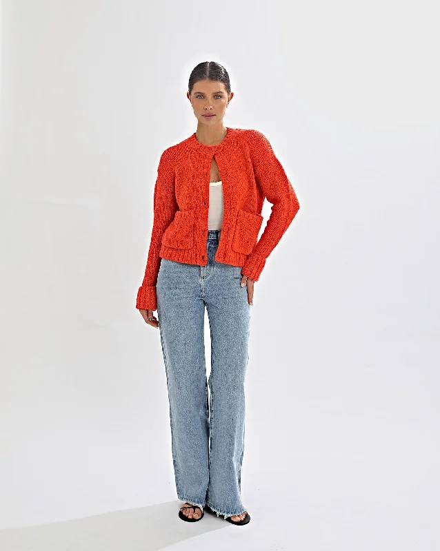 Valentina Knit Cardigan Red Marl Jersey Fabric Tulle Fabric Batik Fabric