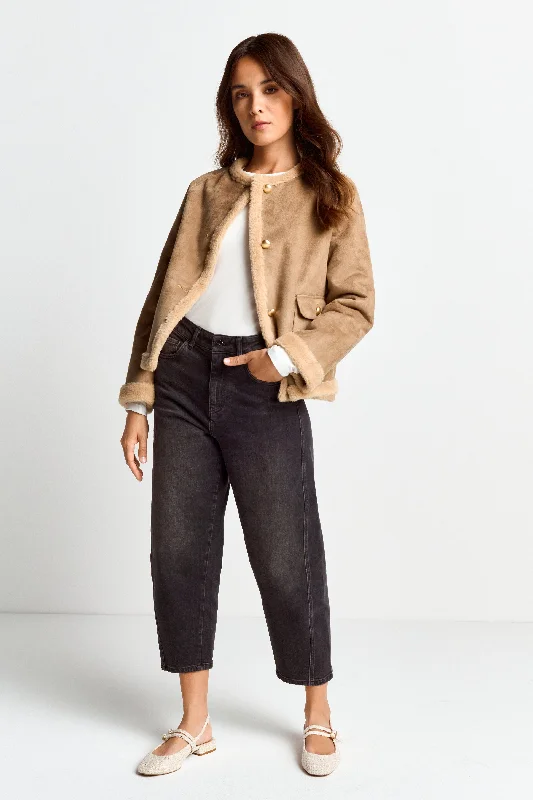 R&R Brown Teddy Jacket Tailored Jacket Straight Jacket A-Line Jacket