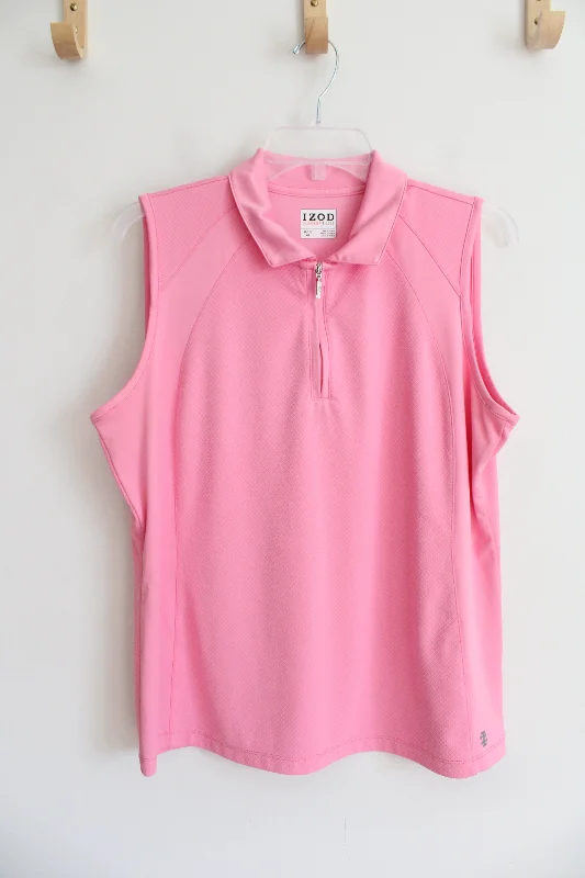 Izod Fitness Pink Quarter Zip Athletic Tank | XL neon tank top