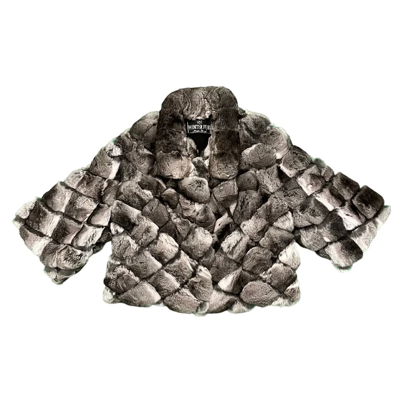 Kashani Women's Chinchilla Fur Bolero Jacket Trench Coat Raincoat Waterproof Jacket