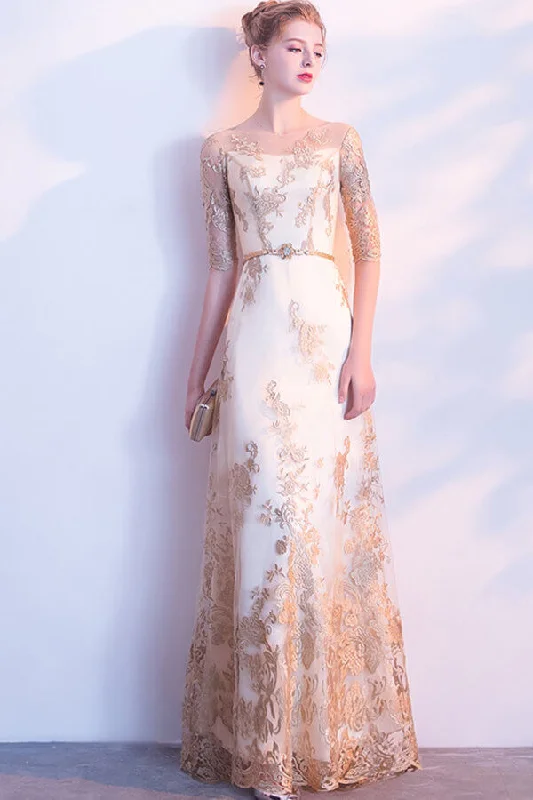 Classy Half Sleeves Long Lace Prom Gowns Party Dress Mermaid Tail Wedding
