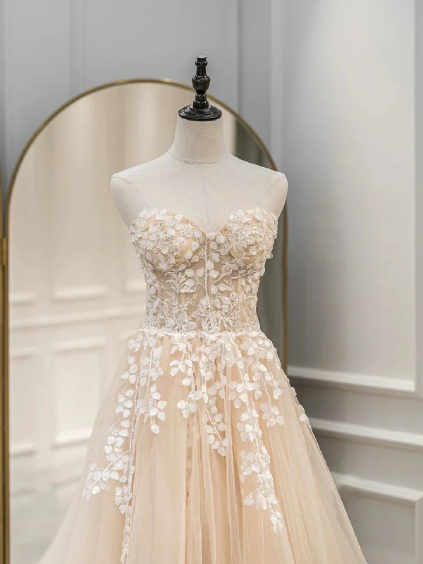 Cute Tulle Sweetheart Long Party Dress with Lace, Beautiful A-Line Prom Dress Tunics Occasion special