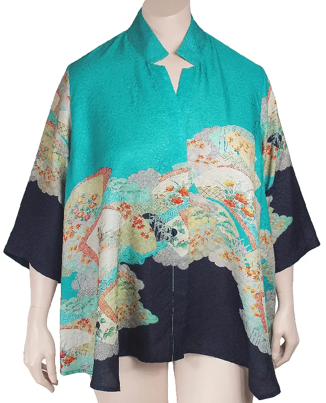 Dressori Silk Border Print Jacket V-Neck Jacket Boat Neck Jacket Square Neck Jacket