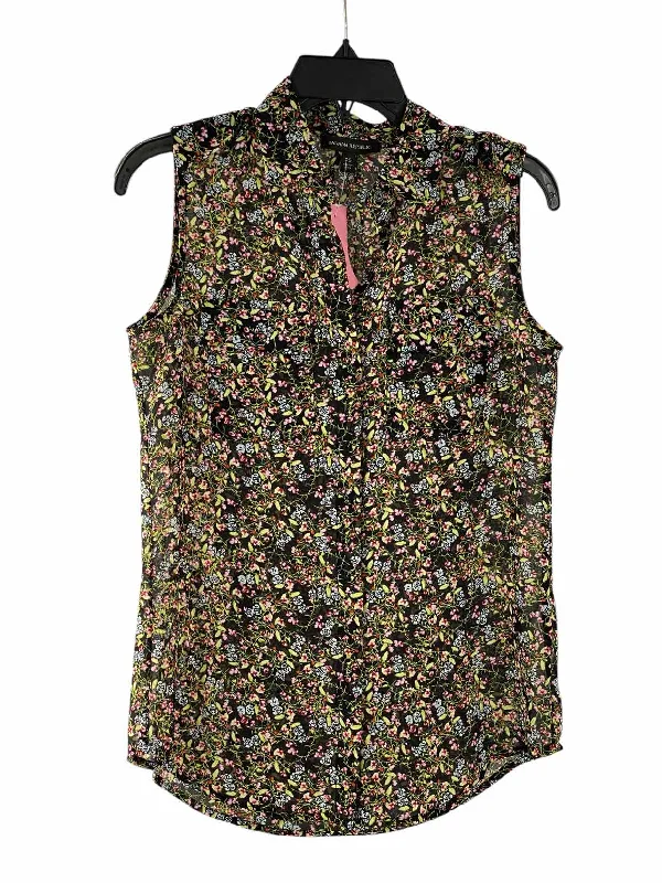 Banana Republic Size XS Black Multi Floral Sheer Tank Top flexible tank top