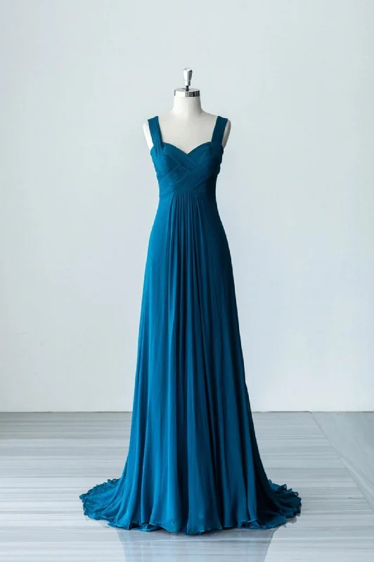 Blue Chiffon Long A-Line Prom Dress, A-Line Evening Dress Party Dress Tunics Travel practical