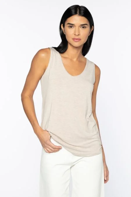 Kinross Cashmere Hi Low Vee Tank rhinestone tank top