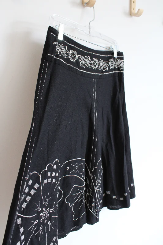 Willi Smith White Embroidered Floral Black Skirt | 6 patchwork skirt art