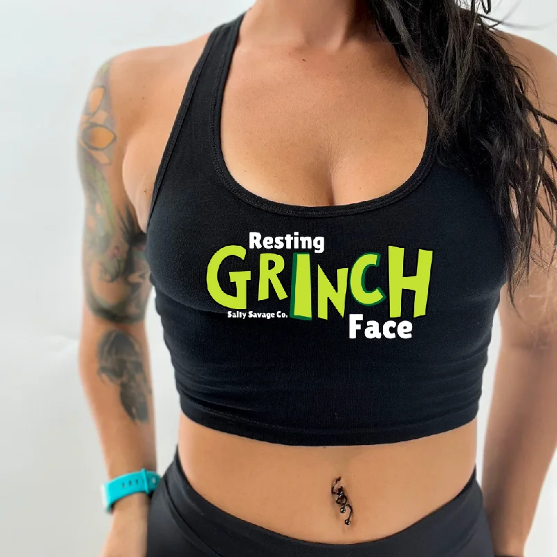 Ladies "Resting GRINCH Face" Racerback Crop Tank beige tank top