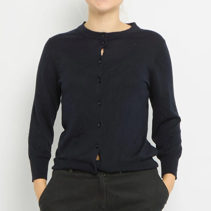 Round Neck Knitted Cardigan - UK 12 Tailored Straight A-Line