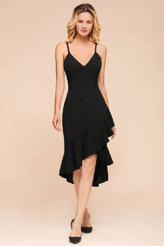 Sexy Spaghetti Straps Sweetheart Slim Hi-Lo Party Dress Vintage Backless Black Prom Dress Tunics Vintage classic