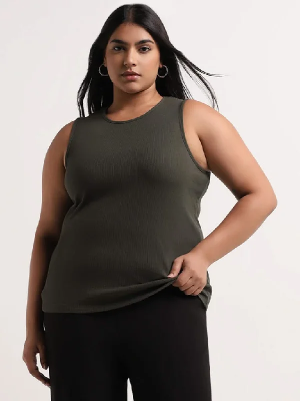 Gia Olive Cotton Blend Ribbed Tank Top flirty tank top