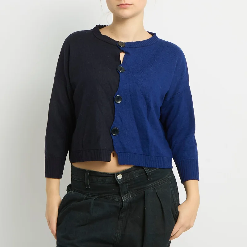 Two Way Button Cardigan - UK 8 Herringbone Houndstooth Plaid