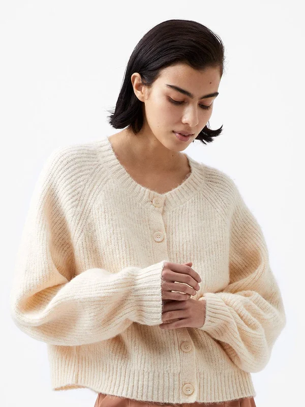 Fluffy Knit Chunky Rib Cardigan Fitted Slim Tailored