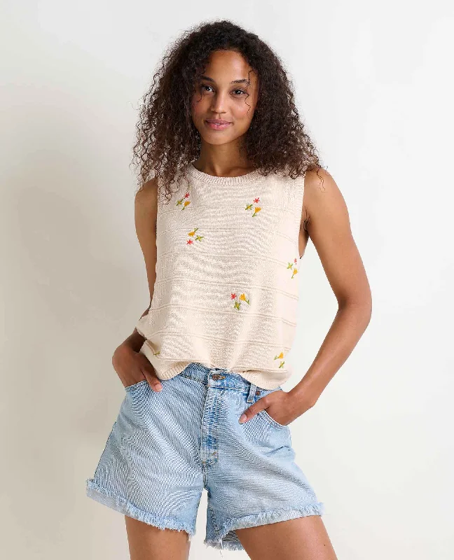 Bianca Crew Tank Embroidered cold shoulder tank