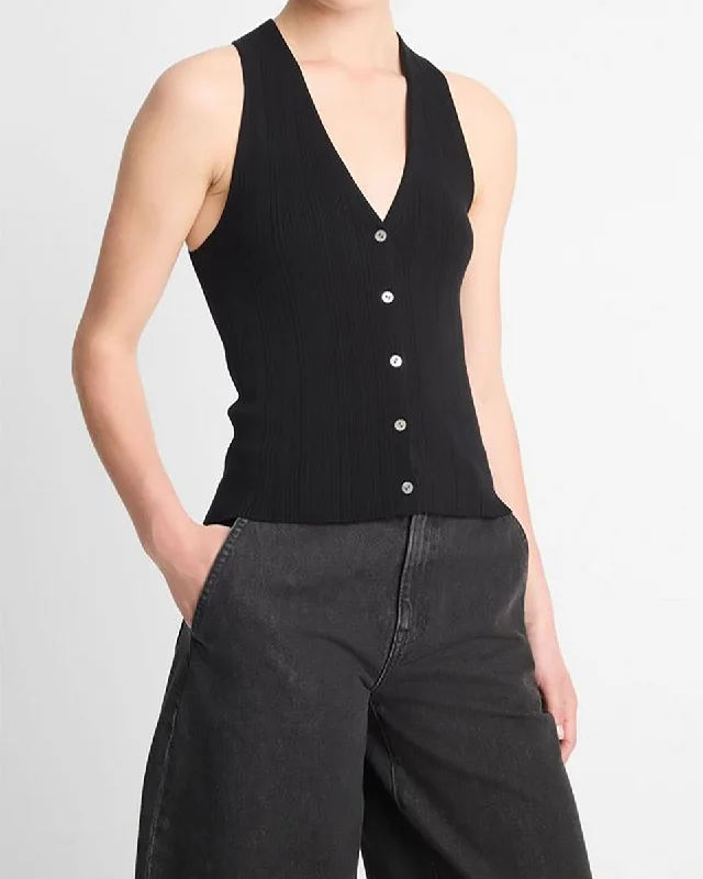 Italian Cotton-Blend Button V-Neck Tank Top fashionable tank top