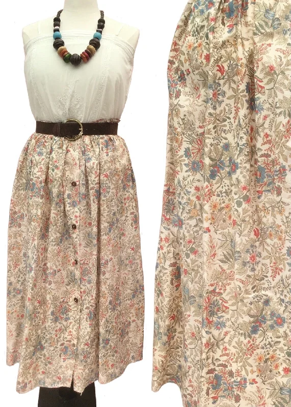 1970s Vintage Liberty Print Chintz Floral Cotton Summer Skirt ruffled skirt detail