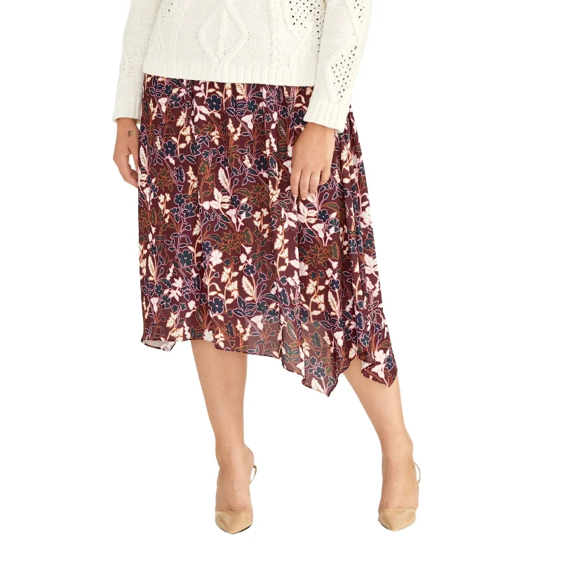 RACHEL ROY - Floral Midi A-Line Skirt linen skirt natural