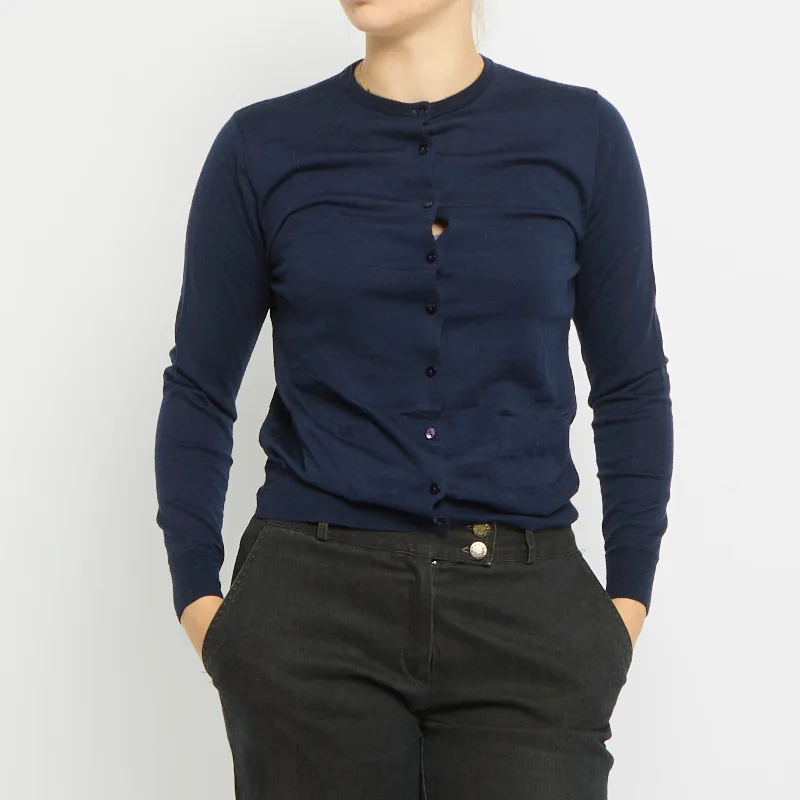 Round Neck Knitted Cardigan - UK 14 Zippered Front Buttoned Front Snap Front