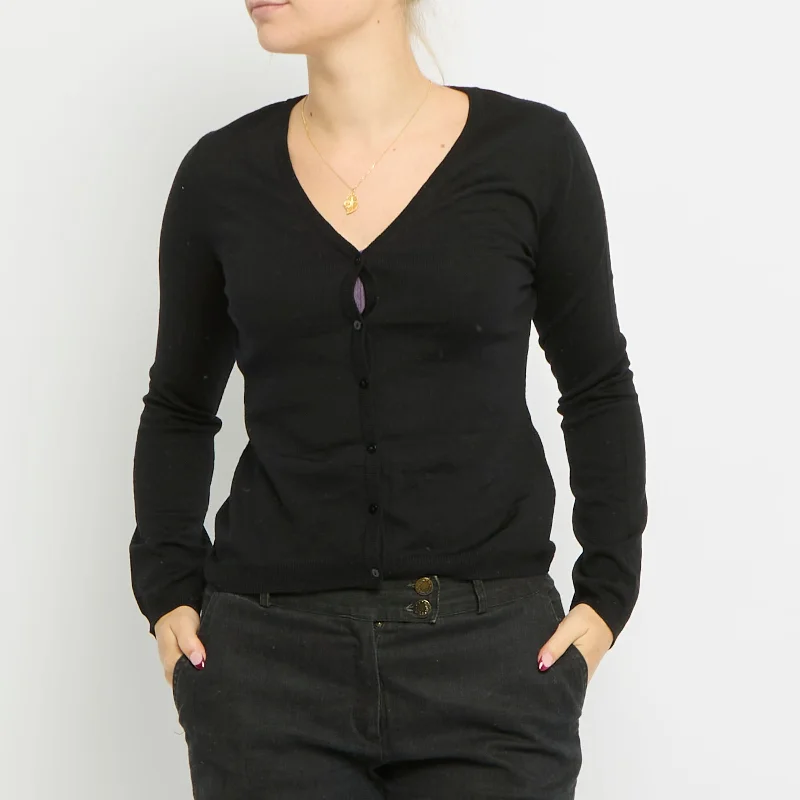 V-Neck Knitted Cardigan - UK 8 Patchwork Embroidered Appliqued