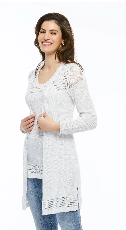 Silver Knit Cardigan Transparent Opaque Sheer