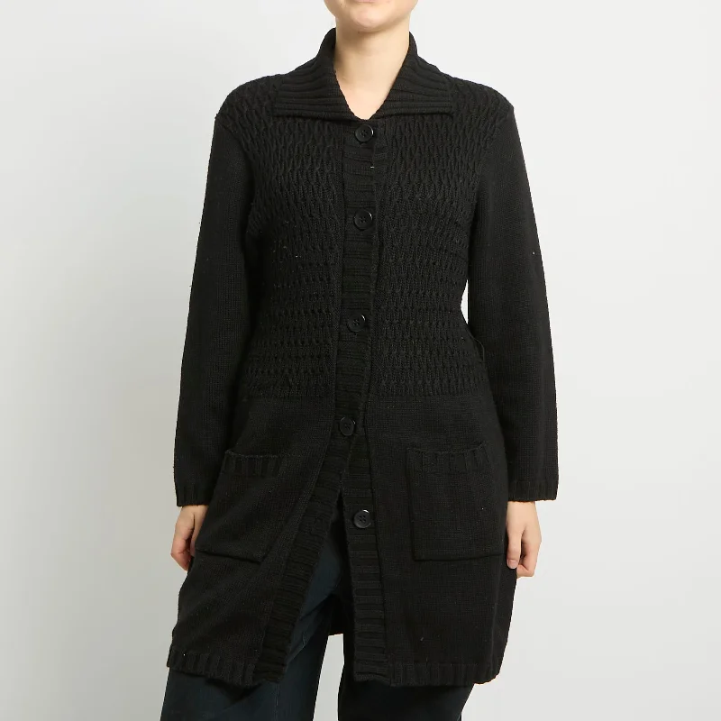 Chunky Knitted Long Cardigan - UK 14 Fitted Slim Tailored