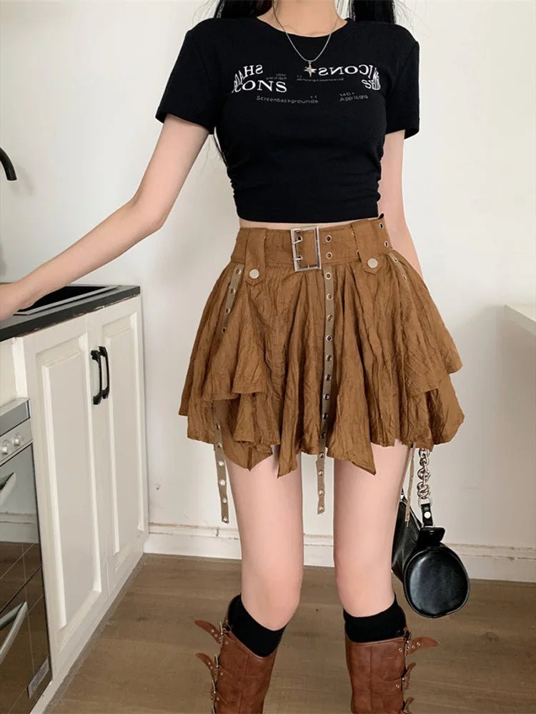 Y2K Streetwear Mini Skirt | Vintage Harajuku Pleated Low Waist Skirt linen skirt airy