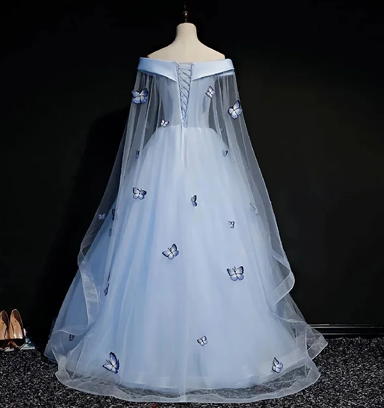 Beautiful Light Blue Ball Gown Lace Up Party Dress, Blue Prom Dress 2024 Tunics Solid Classic