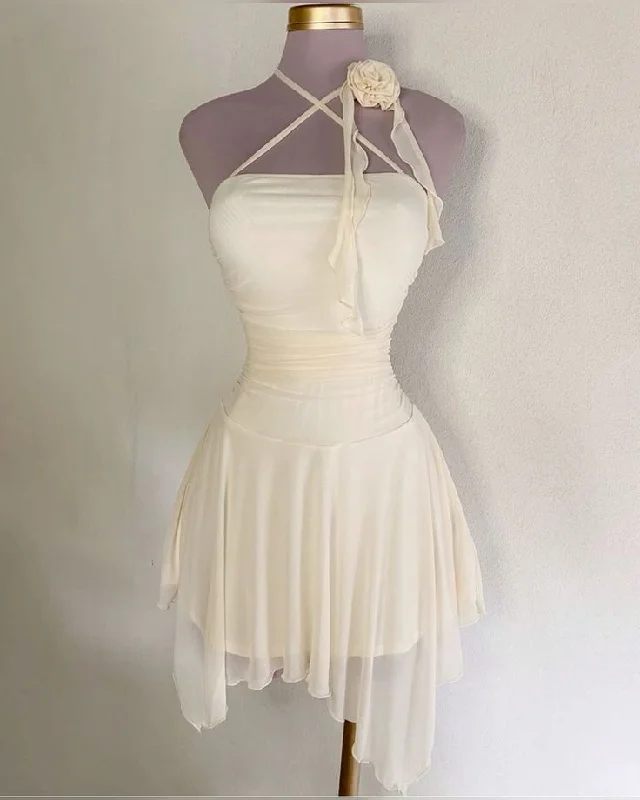 Ivory Homecoming Dresses Short Party Dress Boat Neckline Classic