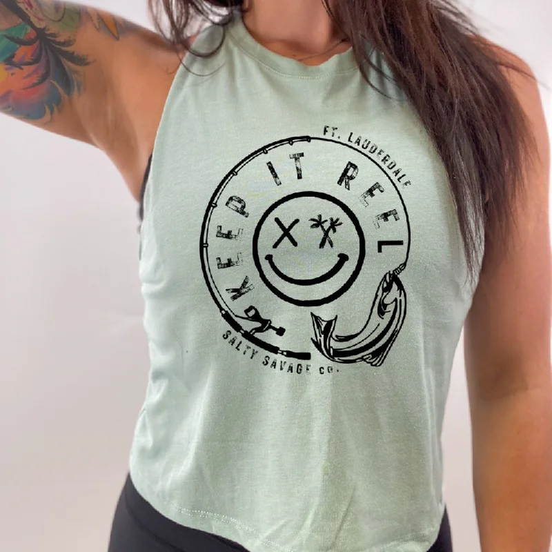 Ladies "KEEP IT REEL" Flowy Crop Tank peach tank top