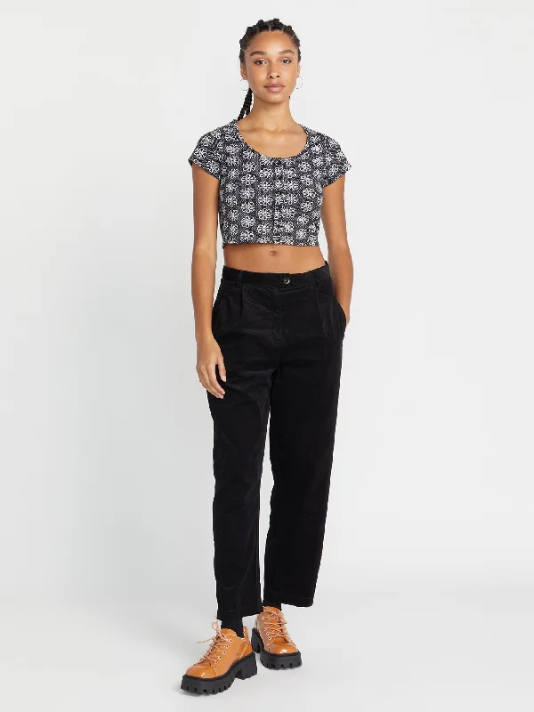 Histone Cord Pants - Black High-Waist Trousers