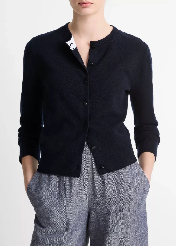 Wool & Cashmere Tipped Half Moon Cardigan Zippered Front Buttoned Front Snap Front